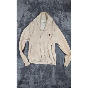 Parish Nation 56 Shawl Collar Cardigan Sweater Mens X Large Tan Elbow Patches
